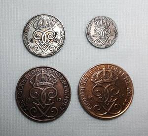 1913年~ スウェーデン 古い硬貨 4枚 ◆f-115