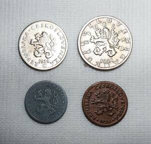 1921年~ チェコスロバキア 古い硬貨 4枚 ◆e-85