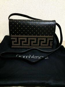 Good Condition Gianni Versace 3way Handbag Clutch Bag Shoulder Bag Studs Leather U, Versace, Bag, Bag