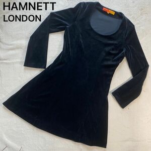【HAMNETT ACTIVE LONDON】 ベロア 膝丈ワンピース(M) 黒 /キャサリン･ハムネット/フォーマル/レディース