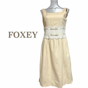 フォクシーレースリボン付きワンピース、サイズ４０、L、11号。FOXEY