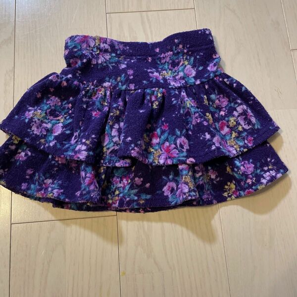 ANNA SUI mini☆100cm パープル花柄2段フリルキュロット