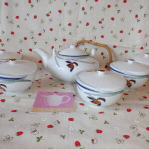 C2 HOYA(保谷)『和の器 藍の蘭~金彩 蘭の花柄模様の茶器セット 急須&蓋付き湯のみ5客セット』~箱付き 外箱に傷みあり