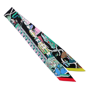 【名東】エルメス ツイリー EXPOSITION UNIVERSEL 万国博覧会 ブラック系 シルク スカーフ 小物