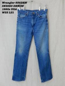 Wrangler 936den Denimts Indigo, сделанные в США, 1990 -е годы W33 L31 L31 Wrangler Джинсовые штаны Америка