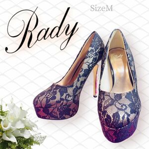 美品★Rady★ 23:5cm デート　撮影会に　黒レース パンプス 金ヒール　ハイヒール　