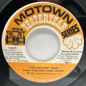 USオリジナル 7インチ DIANA ROSS And LIONEL RICHIE Endless Love ('81 Motown) 名バラード収録 ダイアナ・ロス 45RPM.