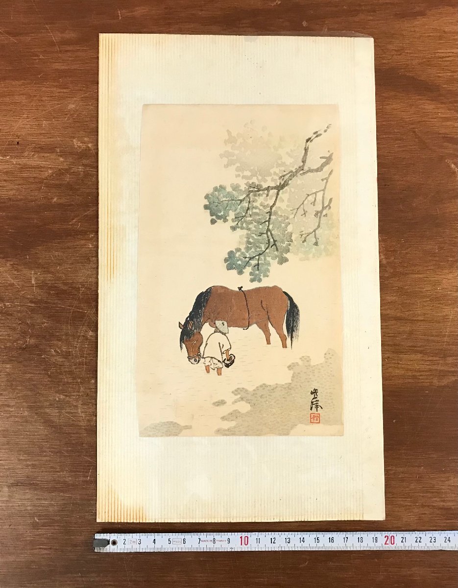 HH-5550 ■Free shipping■ Shiho, signed, woodblock print, Taisho period, horse, river, ukiyo-e, Japanese painting, painting, fine art, antique book, ancient document, prewar, retro /KuJYra, Artwork, Prints, woodblock print