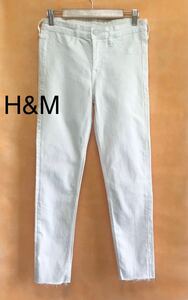 美品★H&M カットオフスキニーデニムジーンズ25/ホワイト/クロップド/アンクル丈/カジュアルパンツ/ソフトストレッチ