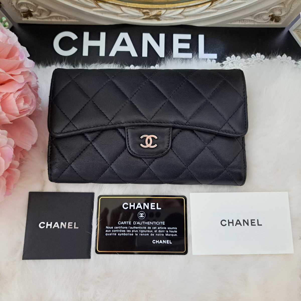 楽天ランキング1位】 ラウンドファスナー 長財布 CHANEL ラムスキン