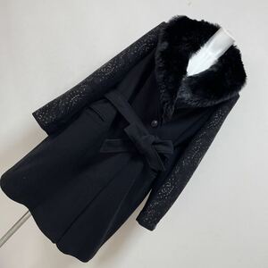 Desigual デシグアル レディース オーバーコート 羊毛 ブラック黒 襟ファー スタッズ 大きいサイズ46 未使用