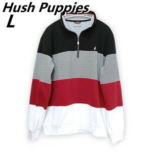 春秋　Hush Puppies　メンズL　ハーフジップトレーナー　スウエット　ボーダー　ハッシュパピー　230205-09