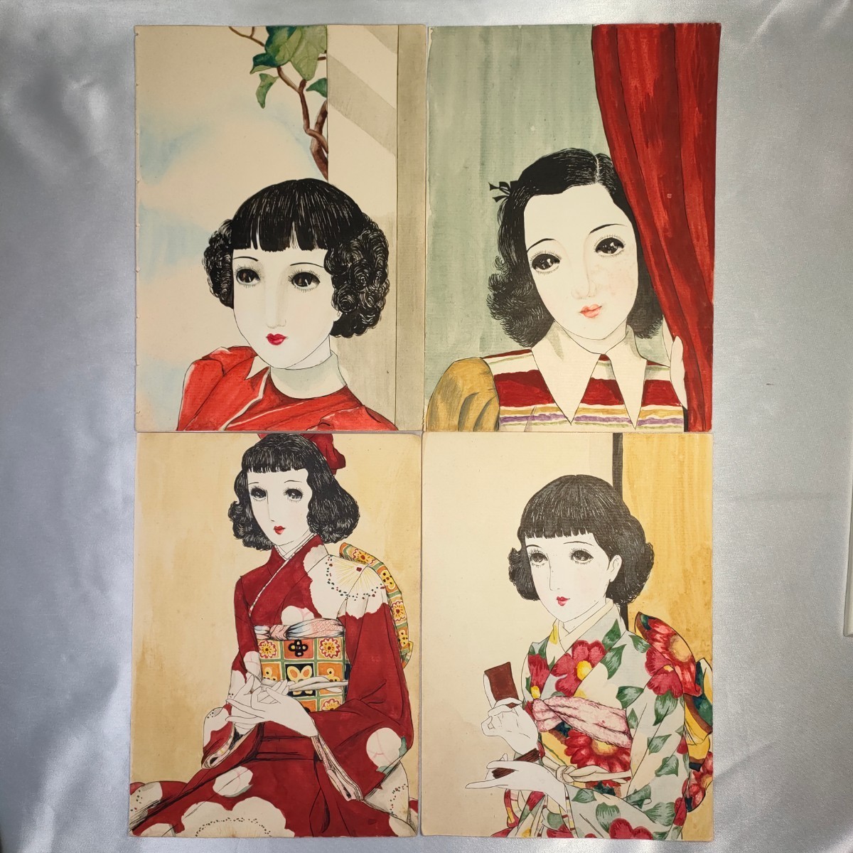 絵画 「 お姉さんの着物 」 油彩画 額縁付 ハンドメイド-