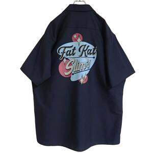 4395/美品RED KAP半袖ワークシャツXL●パレット型Fat Kat Slim'sプリント ダイヤ柄ロカビリーフィフティーズスタイル50sロックンロール古着