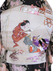 幽玄　能楽模様　美麗刺繍　アンティーク名古屋帯