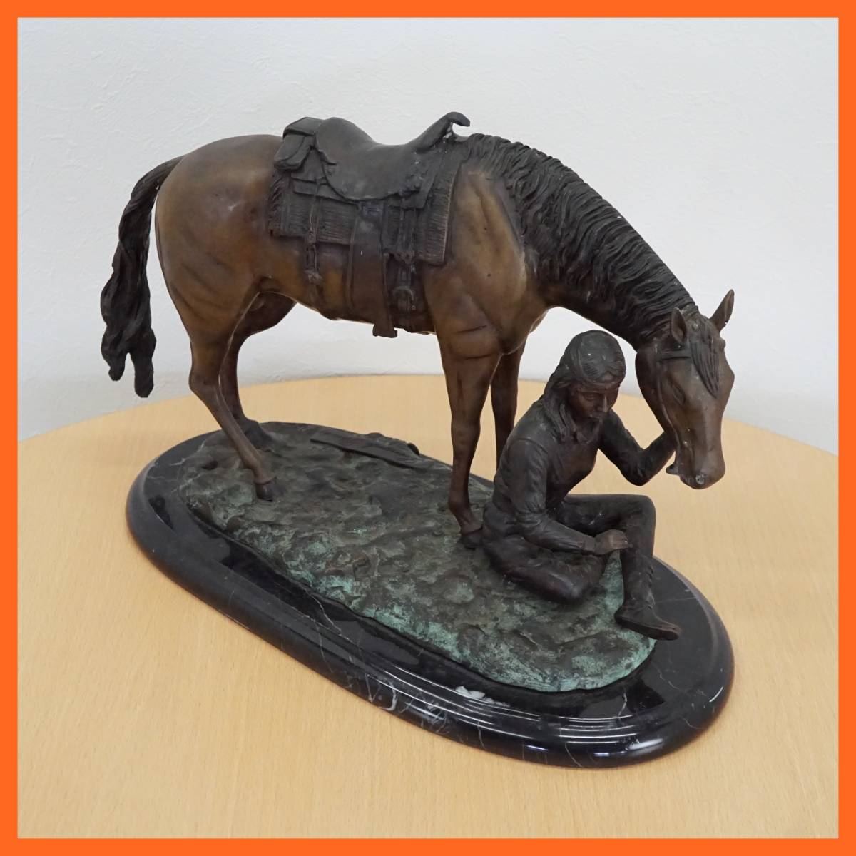 アンティーク】インドの鋳造工芸品✨馬に乗る兵士のブロンズ像