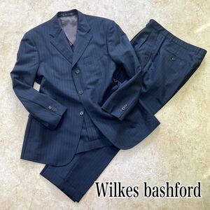 Wilkes Bashford ウィルクス・バシュフォード スーツ セットアップ ペンシルストライプ AB4 シングル モヘア ネイビー 系 背抜き キュプラ