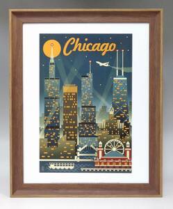 Art hand Auction Nuevo ☆ Póster artístico enmarcado ◇ Lantern Press ☆ Chicago ☆ Vista nocturna ☆ Pintura ☆ Tapiz de pared ☆ Interior ☆ Póster de estilo retro ☆ 354, Materiales impresos, Póster, otros