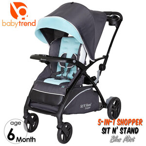 Baby Trend 2-местный детский автомобиль сидеть и стоять 5-в-1 Shopper Blue Mist Smart Ride двухместная коляска