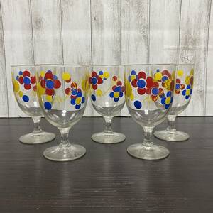  that time thing Showa Retro pair attaching glass 5 piece set floral print tableware glass one part with defect 