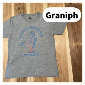 Graniph グラニフ Tシャツ ティーシャツ 半袖 ビッグロゴ devil デビル グレー サイズM 玉mc1338