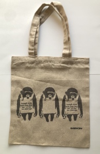 Flat Canvas tote bag/フラットキャンバストートバッグ【Banksy/バンクシー】Laugh Now/モンキー/猿/サル/ナチュラル-1