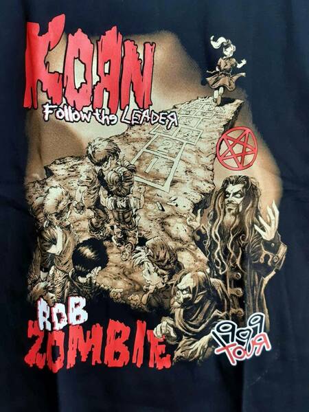 KORN コーン ロブゾンビ Rob Zombie ジョイントツアー「999TOUR」バンドTシャツ【Mサイズ】バックプリント有◆【 送料無料 】