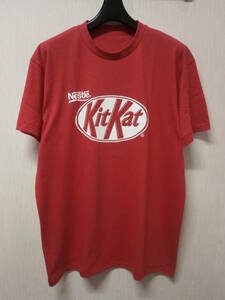 【90S】KitKat キットカット 半袖 プリント Tシャツ L相当 赤 レッド 当時物 ビンテージ ヴィンテージ 企業 日本製 シングルステッチ