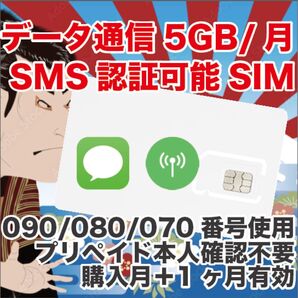 プリペイドSIM データ通信5GB/月 SMS受信 090/080/070