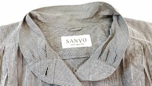 SANYO 三陽商会 ヘアラインストライプ スプリングコート ロング丈 サイズ9A2 古着 レディース JK-13 20230321