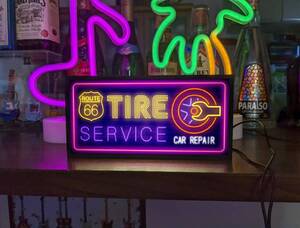 アメリカン ルート66 ガレージ カーショップ タイヤショップ 車 TIRE SHOP サイン 看板 ライト 置物 雑貨 LED ライトBOX 電飾看板 電光看板