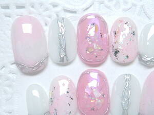 Y* prompt decision [ medium * Short ] pink * shell * mirror accessory * artificial nails *273