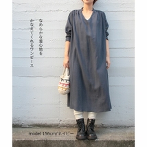 ★新品★08Mab★テンセル＆麻 肩たっぷりギャザーワンピ★NAVY★_画像7