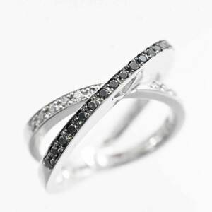 3007* Ponte Vecchio K18WG white gold diamond 0.25ct black diamond 8 number lady's 