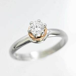 3063* Damiani DAMIANI PT950 platinum K18PG pink gold diamond 0.25ct Queen ring 49 number lady's 