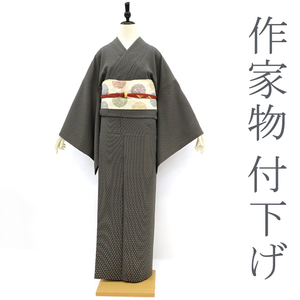  tsukesage . kimono author thing black beige . square silk semi formal used brand new length 160.68.5 M size ....sb12143