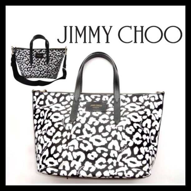 ● Jimmy Choo バッグ CANDICE TOTE 黒 白 2way トートバッグ ショルダーバッグ 新品 ロゴ ナイロン 軽量 定価11万円相当 ジミーチュウ