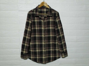  Kids Sospita cotton 100% thin cloth check pattern long sleeve button shirt tunic black × beige group 140