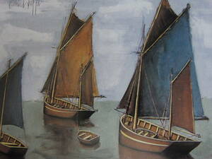 Art hand Auction Pintura enmarcada del raro libro de arte Bateaux de peche de Bernard Buffet, Obras populares, Viene con un tapete hecho a medida., hecho en Japón, nuevo y enmarcado., Bernardo Buffet, cuadro, pintura al óleo, Naturaleza, Pintura de paisaje