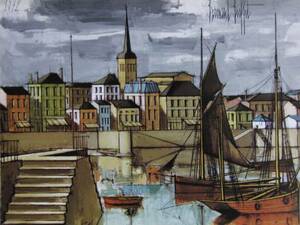 Art hand Auction Bernard Buffet Les Sables d'Olonne, Tableau encadré de la collection d'art rare le port, Œuvres populaires, Livré avec un passe-partout personnalisé et un nouveau cadre japonais, Bernard Buffet, Peinture, Peinture à l'huile, Nature, Peinture de paysage