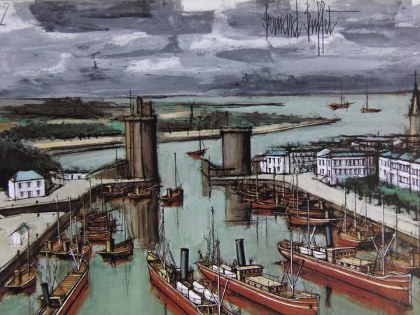 Bernard Buffet La Rochelle Rare Art Collection Framed Painting, Popular works, Comes with custom mat and brand new Japanese frame, Bernard Buffet, Painting, Oil painting, Nature, Landscape painting