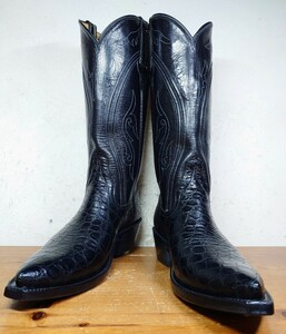 [.. put on footwear only / unused ]USA made li male ob Mercedes crocodile western boots 61/2D 24-24.5cm corresponding black pekos/lucchese luck ..