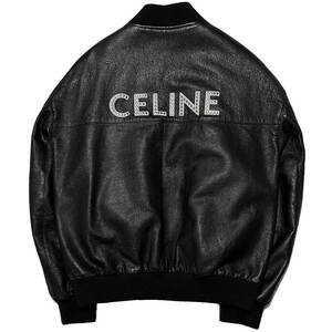 国内正規品 22AW CELINE STUDDED LOGO SOFT LAMBSKIN BOMBER 48 セリーヌ ソフトイングリッシュラムスキンレザーボンバージャケット 本物