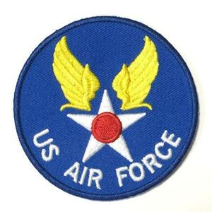 015　USAF U.S. AIR FORCE アイロン ワッペン 丸形　刺繍 パッチ リペア　アメリカ空軍　トランプ
