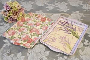 PAY1*MR-PAC5*melamin tray * rose pattern & lavender pattern *2 pieces set B*M size * robust * light weight * heat-resisting temperature 100*C* O-Bon * stylish * pretty * rose * rose 