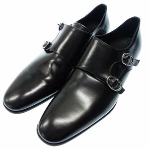 極美品◆サルヴァトーレフェラガモ レザーシューズ ダブルモンク メンズ 5.5 黒 Salvatore Ferragamo【AFC21】