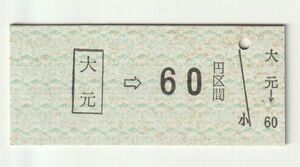 硬券 100 B型 乗車券 岡山臨港鉄道（廃止） 大元 → 60円区間 No.3283