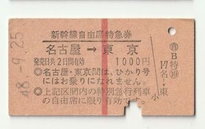 硬券 300 新幹線 自由席 特急券 名古屋 → 東京 名古屋駅発行 昭和48年 No.8960