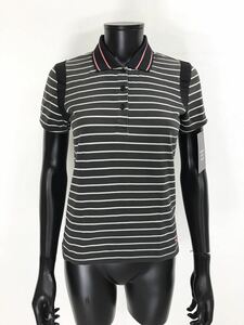 【USED】OAKLEY オークリー 綿 半袖 ポロシャツ ロゴ刺繍 ボーダー ブラウン レディース M ゴルフウェア