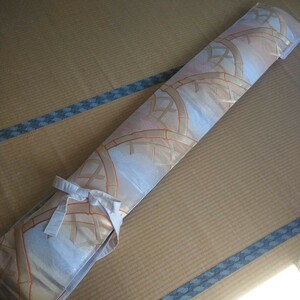 * koto cover koto oil single (...) silk double-woven obi remake white color metal . bamboo . pattern embroidery 